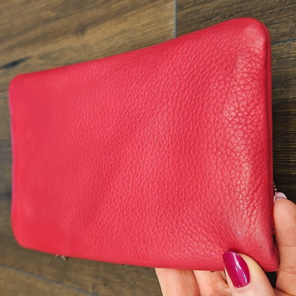 Henri Bendel Red Debutante Asymmetric Clutch Wristlet with Floral Appliqué - Picture 8 of 13